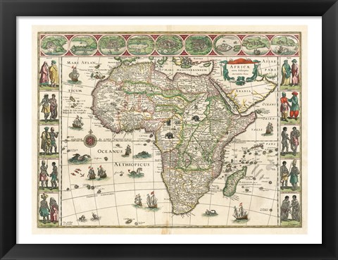 Framed Africa 1635, Willem Janszoon Blaeu Print