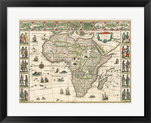 Framed Africa 1635, Willem Janszoon Blaeu Print