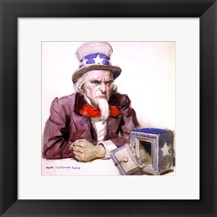 Framed James Montgomery Flagg  -Uncle Sam With Empty Treasury 1920 Print