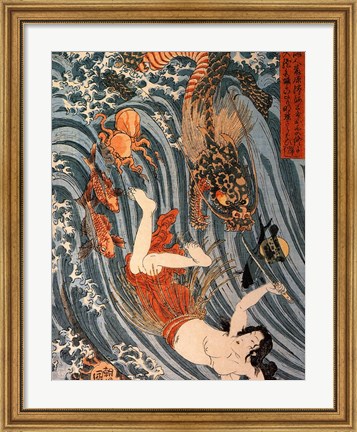 Framed Tamatori Being Pursued by a Dragon Print