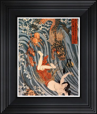 Framed Tamatori Being Pursued by a Dragon Print