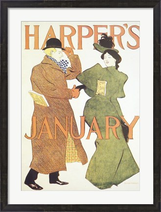 Framed Brooklyn Museum Harper&#39;s Poster January 1895  Edward Penfield Print