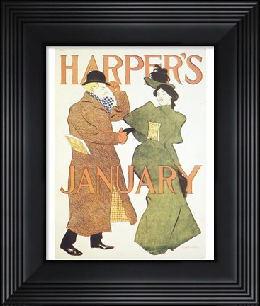 Framed Brooklyn Museum Harper&#39;s Poster January 1895  Edward Penfield Print