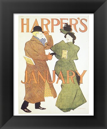 Framed Brooklyn Museum Harper&#39;s Poster January 1895  Edward Penfield Print