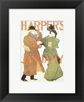 Framed Brooklyn Museum Harper&#39;s Poster January 1895  Edward Penfield Print