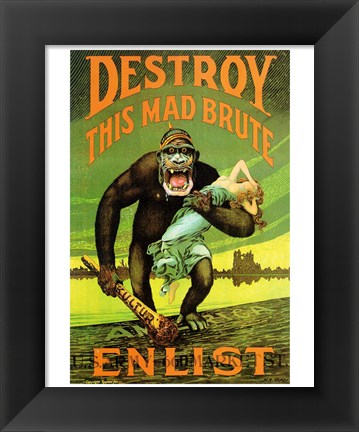 Framed Destroy This Mad Brute&#39; US Enlist Poster Print