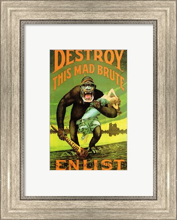 Framed Destroy This Mad Brute&#39; US Enlist Poster Print
