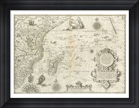 Framed East Africa and the Indian Ocean 1596, Arnold Florent van Langren Print