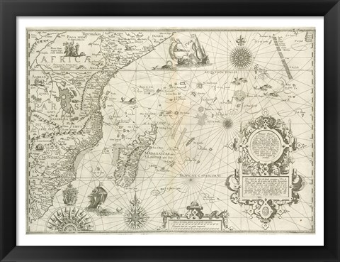 Framed East Africa and the Indian Ocean 1596, Arnold Florent van Langren Print