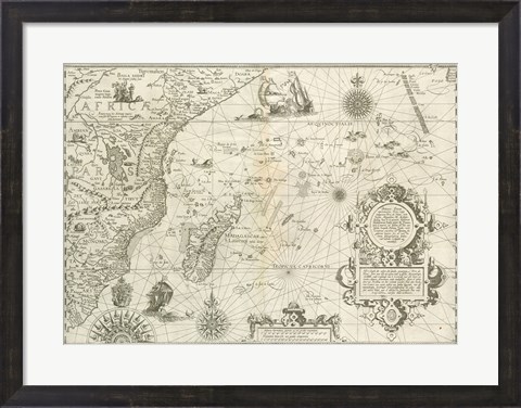 Framed East Africa and the Indian Ocean 1596, Arnold Florent van Langren Print
