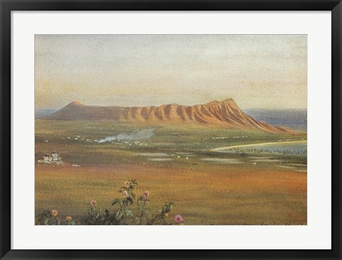 Framed Edward Clifford (1844-1907) - &#39;DiamondHead, Honolulu&#39;, watercolor painting, 1888 Print