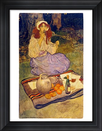 Framed Elizabeth Shippen Green, Miguela, kneeling still, put it to her lip, 1906 Print