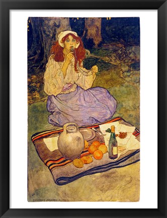 Framed Elizabeth Shippen Green, Miguela, kneeling still, put it to her lip, 1906 Print