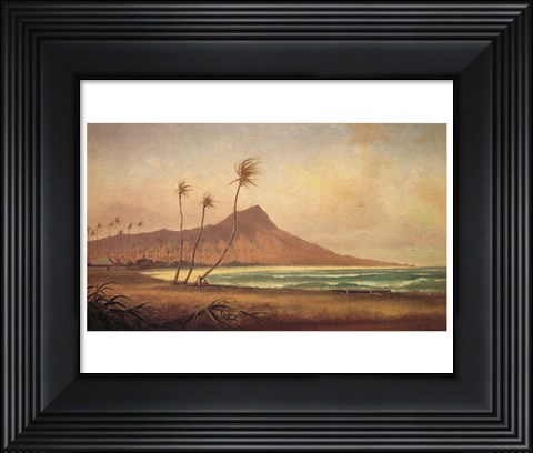 Framed Gideon Jacques Denny - &#39;Waikiki Beach&#39;, oil on canvas, 1868 Print