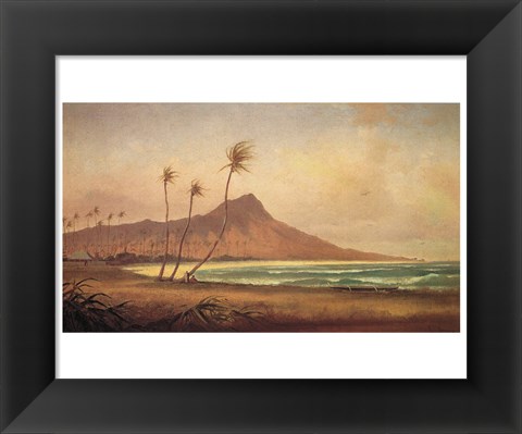 Framed Gideon Jacques Denny - &#39;Waikiki Beach&#39;, oil on canvas, 1868 Print