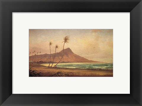 Framed Gideon Jacques Denny - &#39;Waikiki Beach&#39;, oil on canvas, 1868 Print