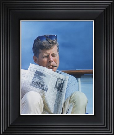 Framed President Kennedy Reading the New York Times Print