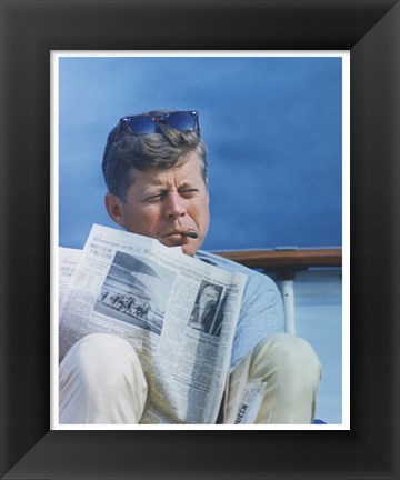 Framed President Kennedy Reading the New York Times Print