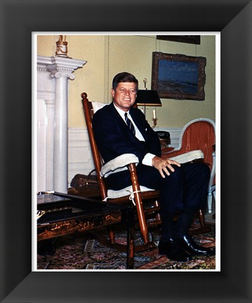 Framed JFK in Yellow Oval Room 1962 Print