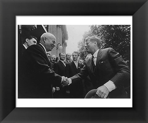 Framed JFK Khrushchev Handshake 1961 Print