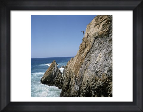 Framed Mexico, Acapulco, La Quebrada, Cliff divers on cliff Print
