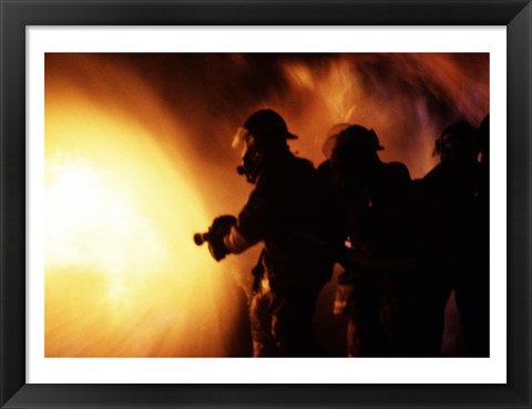 Framed Firefighters during a rescue operation Print