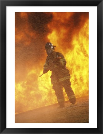 Framed Firefighter holding an axe Print