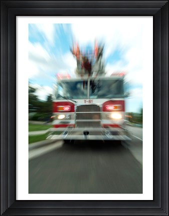 Framed Fire engine on a road Print