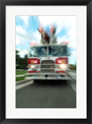 Framed Fire engine on a road Print