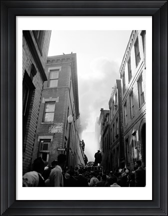 Framed USA, Massachusetts, Boston, firefighters fighting with fire Print
