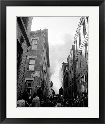 Framed USA, Massachusetts, Boston, firefighters fighting with fire Print