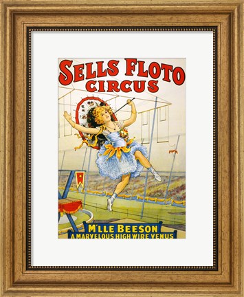 Framed Floto Circus Presents M&#39;lle Beeson, a marvelous high wire Venus, Performance Poster,1921 Print