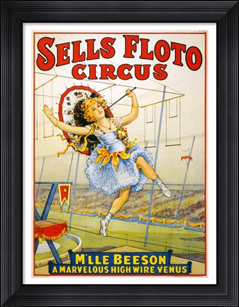 Framed Floto Circus Presents M&#39;lle Beeson, a marvelous high wire Venus, Performance Poster,1921 Print