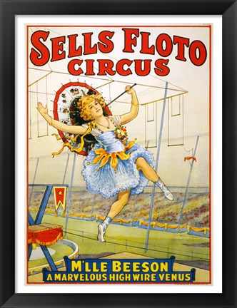 Framed Floto Circus Presents M&#39;lle Beeson, a marvelous high wire Venus, Performance Poster,1921 Print