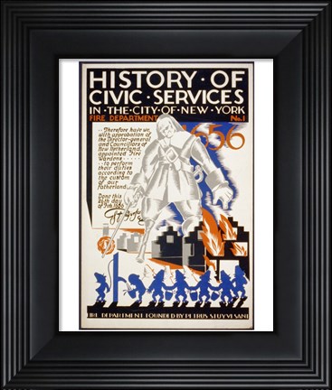 Framed History of Civic Services in the NYC Fire Department 1731 Print