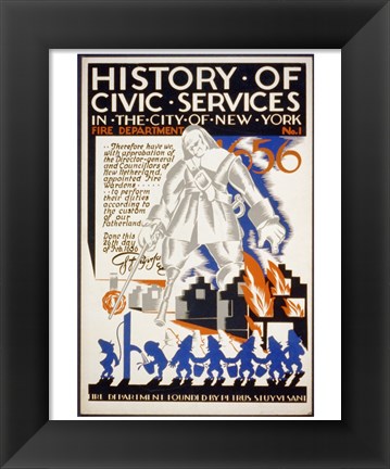 Framed History of Civic Services in the NYC Fire Department 1731 Print