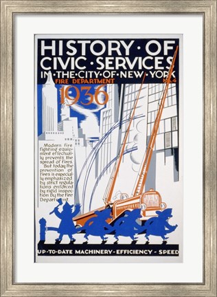 Framed History of Civic Services in the NYC Fire Department 1936 Print