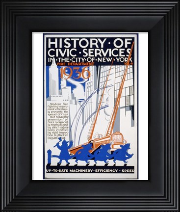 Framed History of Civic Services in the NYC Fire Department 1936 Print
