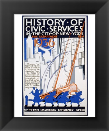 Framed History of Civic Services in the NYC Fire Department 1936 Print