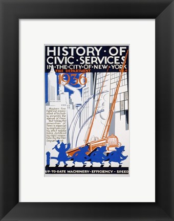 Framed History of Civic Services in the NYC Fire Department 1936 Print