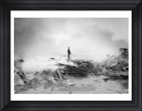 Framed Fireman Putting Out Fire Print