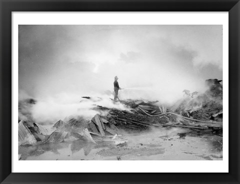 Framed Fireman Putting Out Fire Print