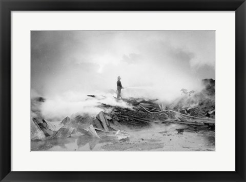 Framed Fireman Putting Out Fire Print