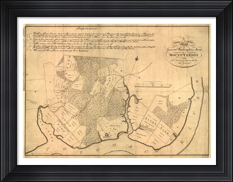 Framed Map of Mt Vernon made by Washington Print