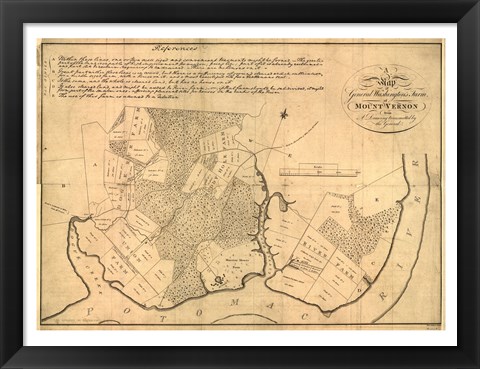 Framed Map of Mt Vernon made by Washington Print