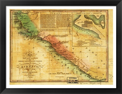 Framed Map of West Coast of Africa 1830 Print