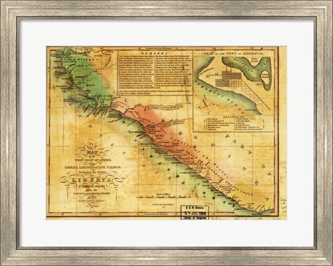 Framed Map of West Coast of Africa 1830 Print