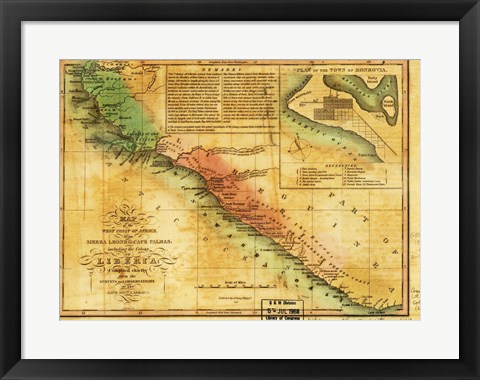 Framed Map of West Coast of Africa 1830 Print