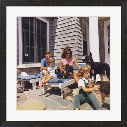Framed Photograph of Kennedy Family with Dogs During a Weekend at Hyannisport Print