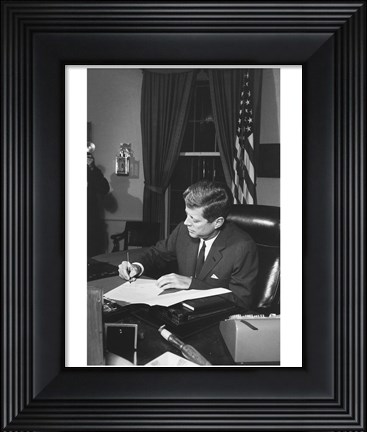 Framed Proclamation Signing, Cuba Quarantine. President Kennedy. White House, Oval Office Print